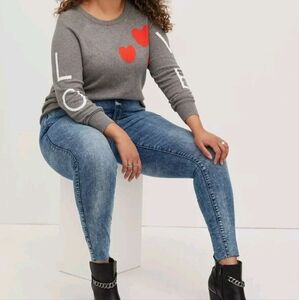 Torrid Women's Gray Cotton Love Hearts Pullover Long Sleeve Sweater Size 4X.